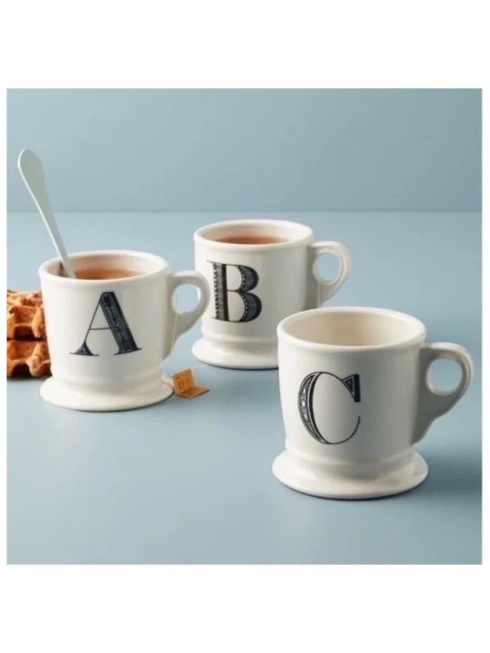 ANTHROPOLOGIE Set of Two 2 Letter "B" Monogram Mugs Coffee Tea Farmhouse B